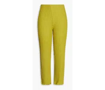 Ribbed stretch-micro modal straight-leg pants - Yellow