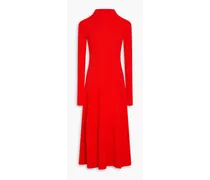 Cutout ribbed-knit midi dress - Red