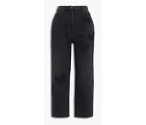Valentino Garavani Cropped embellished high-rise straight-leg jeans - Black Black