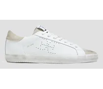 Aubrie suede-paneled perforated leather sneakers - White