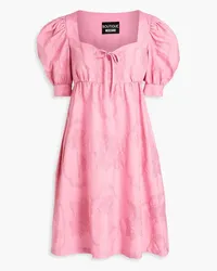 Moschino Bow-detailed gathered cotton-jacquard mini dress - Pink Pink