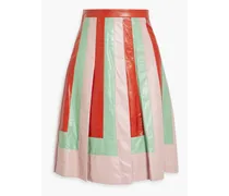 Pleated color-block crinkled-leather skirt - Pink