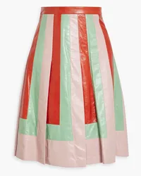 Valentino Garavani Pleated color-block crinkled-leather skirt - Pink Pink