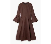 Fluted organic cotton-poplin midi dress - Brown