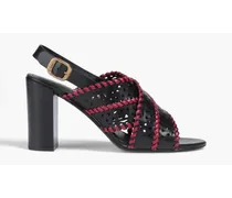 Perforated two-tone leather slingback sandals - Black