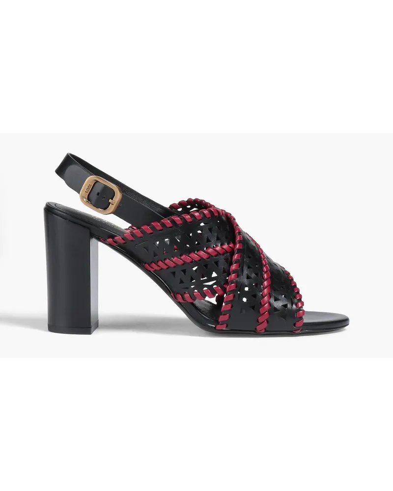 TOD'S Perforated two-tone leather slingback sandals - Black Black