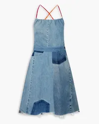 Mother Carolyn Murphy open-back frayed patchwork denim dress - Blue Blue