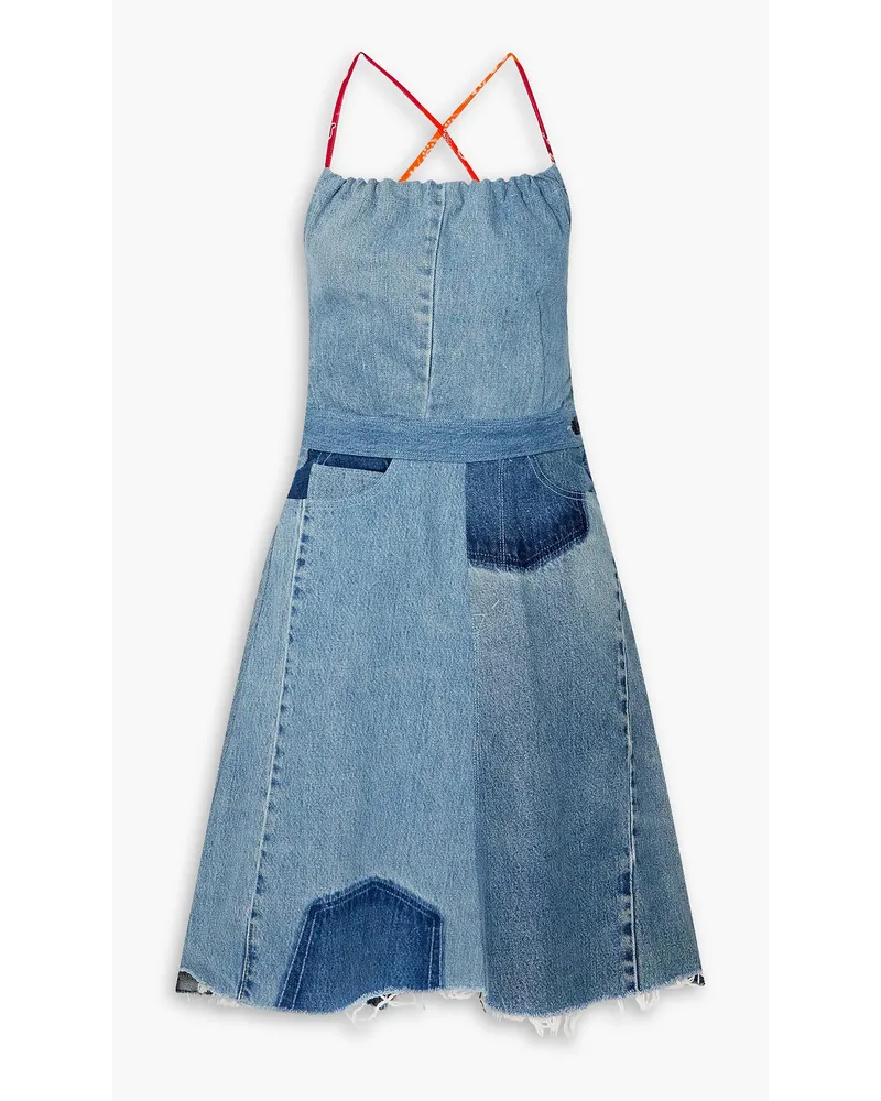 Mother Carolyn Murphy open-back frayed patchwork denim dress - Blue Blue