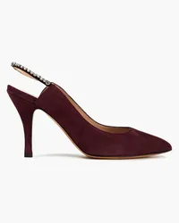 Valentino Garavani Crystal-embellished suede slingback pumps - Burgundy Burgundy