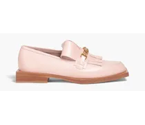 Chain-embellished fringed leather loafers - Pink
