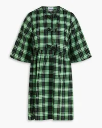 Ganni Checked seersucker mini dress - Green Green