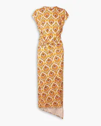 Paco Rabanne Printed stretch-jersey wrap-effect maxi dress - Orange Orange