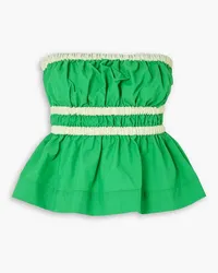 Molly Goddard Esme strapless ruched grosgrain-trimmed taffeta top - Green Green