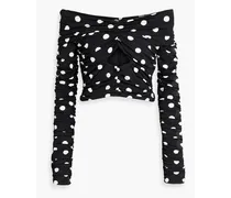 Off-the-shoulder cutout polka-dot stretch-jersey top - Black