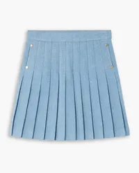 Balmain Button-embellished pleated denim mini skirt - Blue Blue