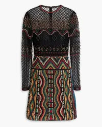 Valentino Garavani Metallic-trimmed beaded tulle mini dress - Black Black