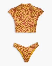 ATTICO Crystal-embellished animal-print bikini - Yellow Yellow