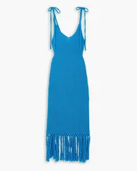 Alanui Sunset At The Beach fringed crocheted cotton midi dress - Blue Blue