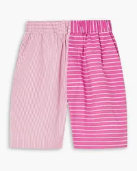 BOUGUESSA Paneled striped cotton-poplin shorts - Pink Pink