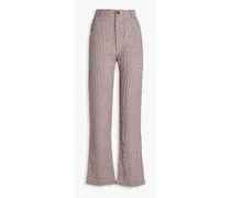 Gingham crinkled linen and cotton-blend straight-leg pants - Pink