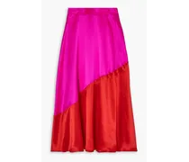 Two-tone silk-satin midi skirt - Pink