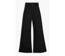 Cotton-blend twill wide-leg pants - Black