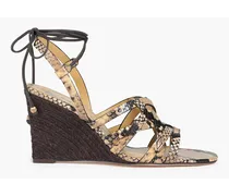 Basketweave snake-effect leather wedge sandals - Animal print