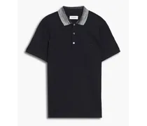 Embroidered space dye-trimmed cotton-piqué polo shirt - Black