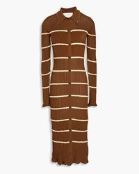 3.1 phillip lim Striped ribbed cotton-blend midi shirt dress - Brown Brown