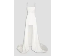 Evalina convertible embellished satin mini dress - White