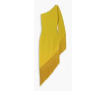 Aventador one-sleeve asymmetric fringed crepe dress - Yellow