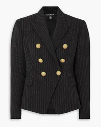 Balmain Button-embellished pinstriped metallic wool-blend twill blazer - Black Black