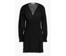 Shirred cotton-seersucker mini dress - Black