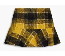 Skirt-effect checked brushed wool-blend felt shorts - Yellow