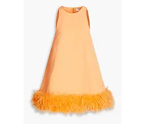 Fallon feather-trimmed crepe mini dress - Orange