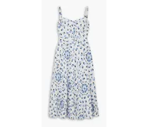 Elvita floral-print Swiss-dot textured cotton-blend midi dress - Blue