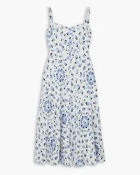 EMILIA WICKSTEAD Elvita floral-print textured Swiss-dot cotton-blend midi dress - Blue Blue