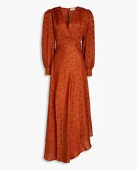 Ronny Kobo Estelle wrap-effect satin-jacquard midi dress - Brown Brown