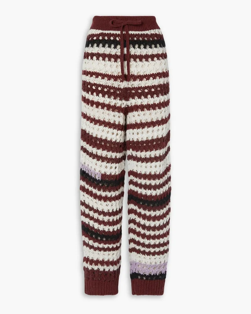 Marni Striped crochet-knit straight-leg pants - Burgundy Burgundy