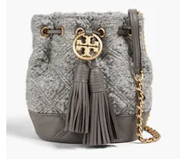 Bouclé and leather bucket bag - Gray