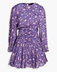 Maje Cutout floral-print crepe de chine mini dress - Purple Purple