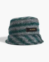 Marni Logo-appliquéd striped knitted bucket hat - Blue Blue