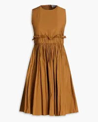 RED Valentino Ruffled pleated cotton-blend poplin dress - Brown Brown