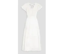 Georgina tiered knotted broderie anglaise cotton midi dress - White