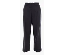 Pleated wool-blend twill straight-leg pants - Black