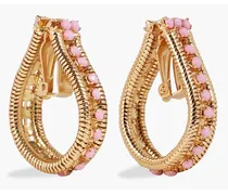 Gold-tone stone clip earrings - Pink