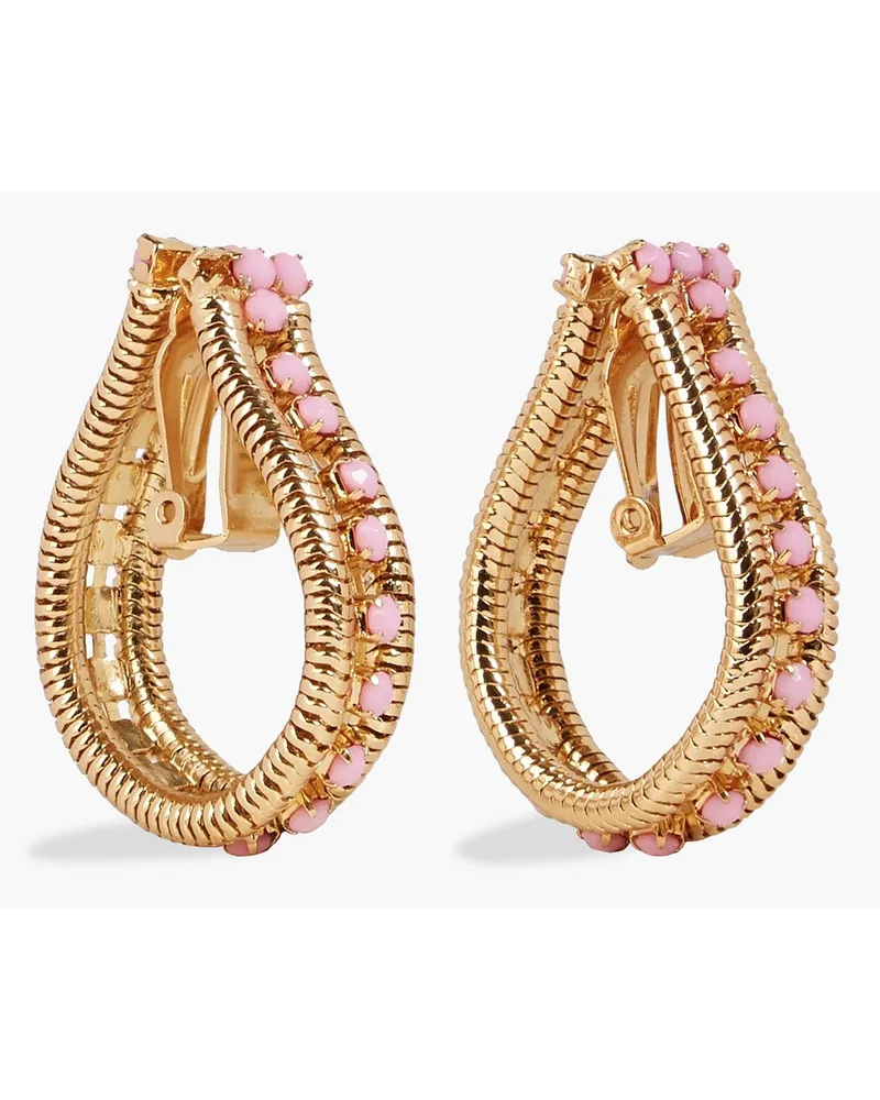 Gold-tone stone clip earrings - Pink