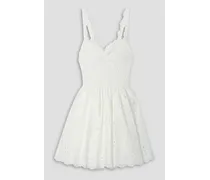 Lina shirred broderie anglaise cotton-blend mini dress - White