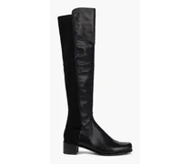 Stretch knit-paneled leather over-the-knee boots - Black