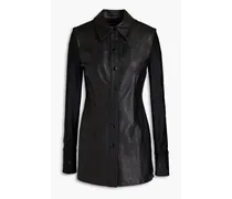 Satin jersey-paneled leather shirt - Black